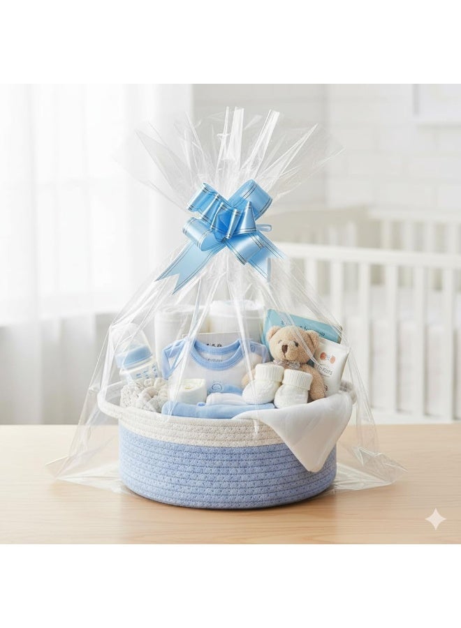 Decorative Empty Gift Basket Set with Gift Bag & Ribbon Bow – 12x8x5 inch Woven Rope Hamper for DIY Gifting, Baby Showers, New Moms & Special Occasions (Blue) - Image 2