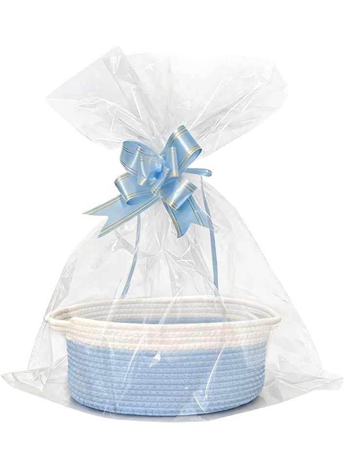 Decorative Empty Gift Basket Set with Gift Bag & Ribbon Bow – 12x8x5 inch Woven Rope Hamper for DIY Gifting, Baby Showers, New Moms & Special Occasions (Blue) - Image 1