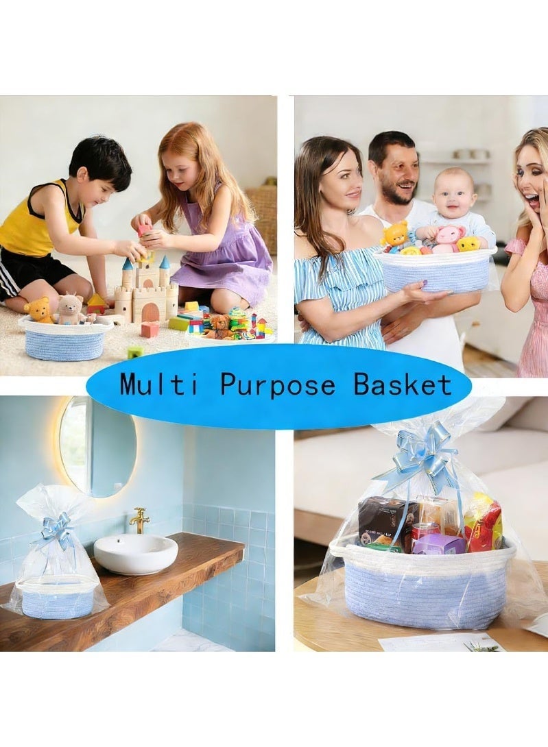 Decorative Empty Gift Basket Set with Gift Bag & Ribbon Bow – 12x8x5 inch Woven Rope Hamper for DIY Gifting, Baby Showers, New Moms & Special Occasions (Blue) - Image 5
