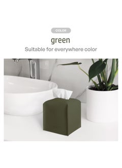 Excefore Tissue Box Cover, Modern PU Leather Square Tissue Box Holder Decorative Holder, for Organizer for Bathroom Vanity Countertop, Night Stands, Office Desk, Car (Green)  - Image 5