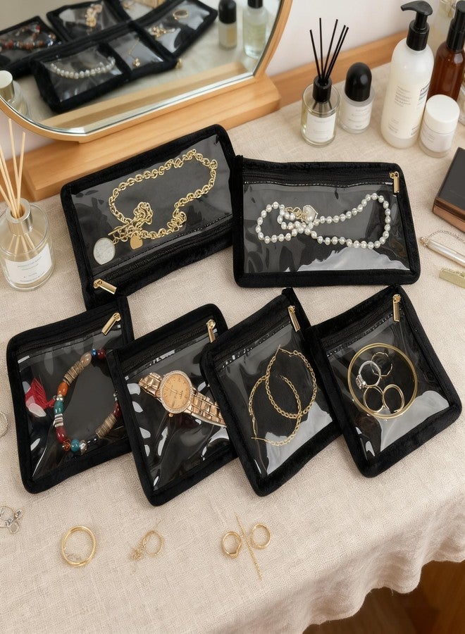 LingLingo Travel Jewelry Organizer Pouch - 6 PCS Double-sided Velvet Zippered Bag Set with 2 Large 4 Small for Earrings Rings Necklace Bracelet Storage, Gift for Women - Image 2