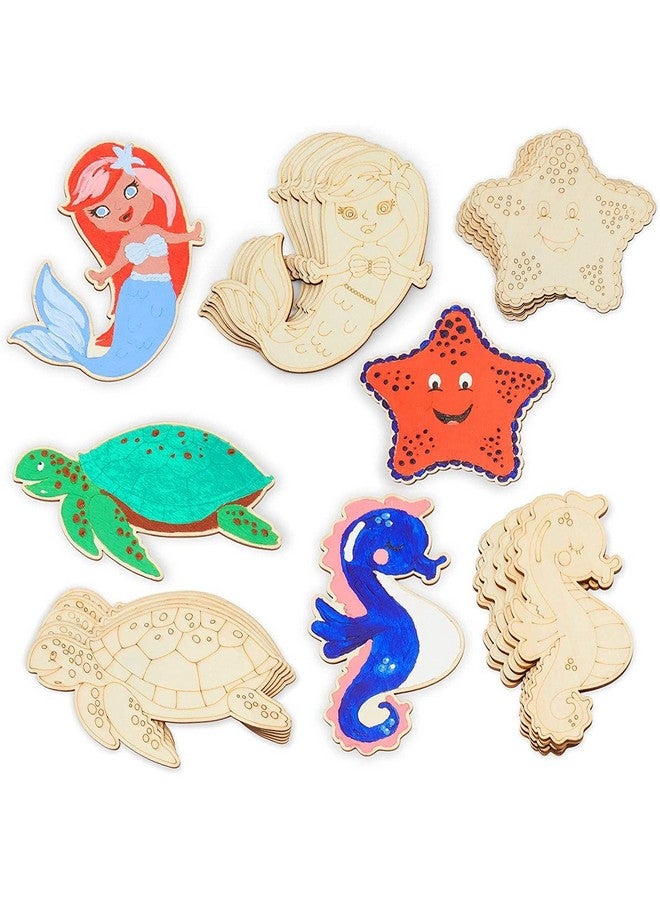 Bright Creations 24 Pieces Unfinished Sea Creatures Wood Cutouts For Crafts Wooden Ocean Animals (Turtle Seahorse Starfish Mermaid) - Image 1