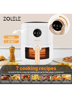 ZOLELE Smart Electric Non Stick Air Fryer, 4.5L Capacity, Transparent Oven, 6 Cooking Modes, Knob Control, 1400W Power, Low Oil Consumption, Fast and Even Heating, White  - Image 4