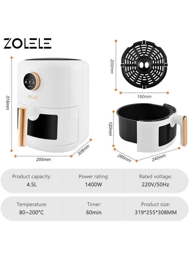 Smart Electric Non Stick Air Fryer, 4.5L Capacity, Transparent Oven, 6 Cooking Modes, Knob Control, 1400W Power, Low Oil Consumption, Fast and Even Heating, White - pzsku/ZE45802E456C0563325B5Z/45/_/1716466686/501ecd07-e68b-4843-9137-9fe39281d391