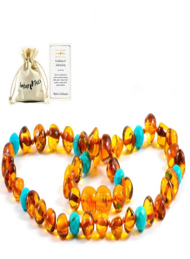 Amber-Touch Baltic Amber Necklace - Natural Amber from Baltic Region, Genuine Amber 13 inch. (Turquoise) - Image 1