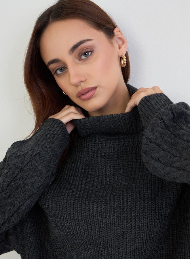 Styli Charcoal Longline Chunky Knit Sweater - Image 1