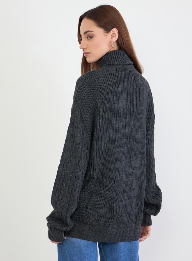 Styli Charcoal Longline Chunky Knit Sweater - Image 5