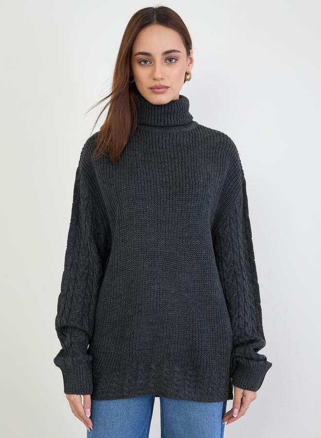 Styli Charcoal Longline Chunky Knit Sweater - Image 3