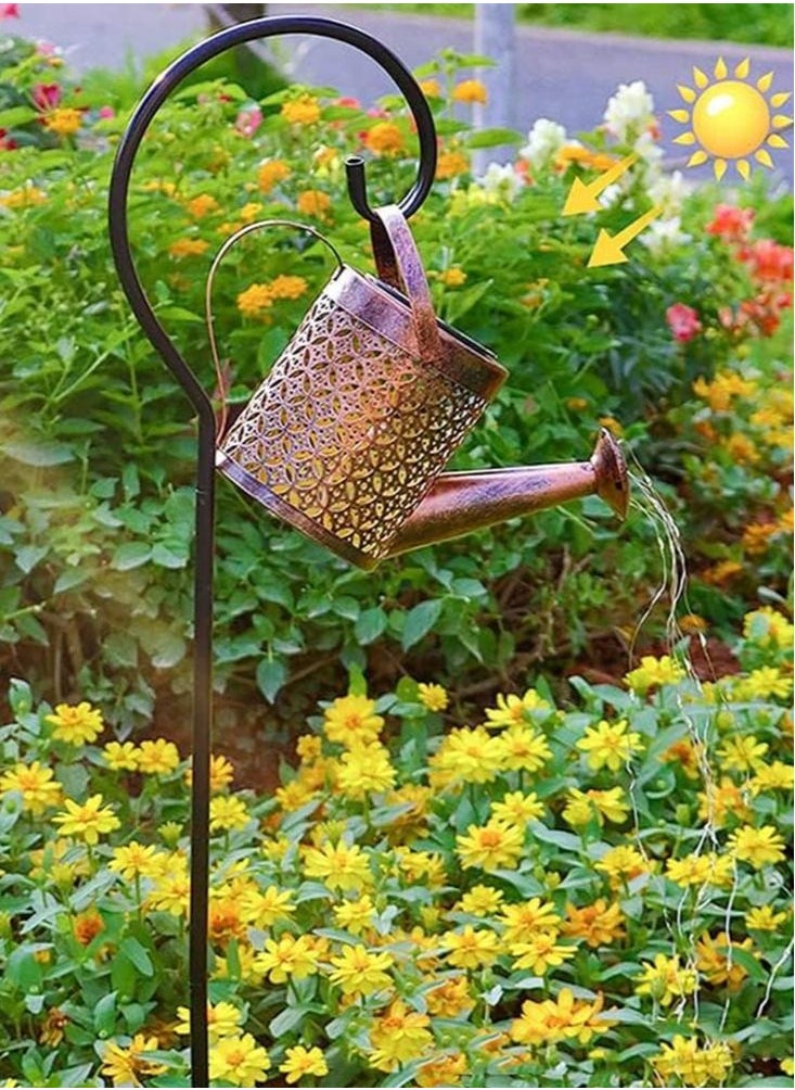 Perfii Watering Can Solar Lights Waterfall Lights and Diwali Lights LED Garden Shower Lights for Festival Party Patio Yards Lawn Diwali Diya Decorating, Waterproof Solar Lantern Waterfall String Lights  - Image 5