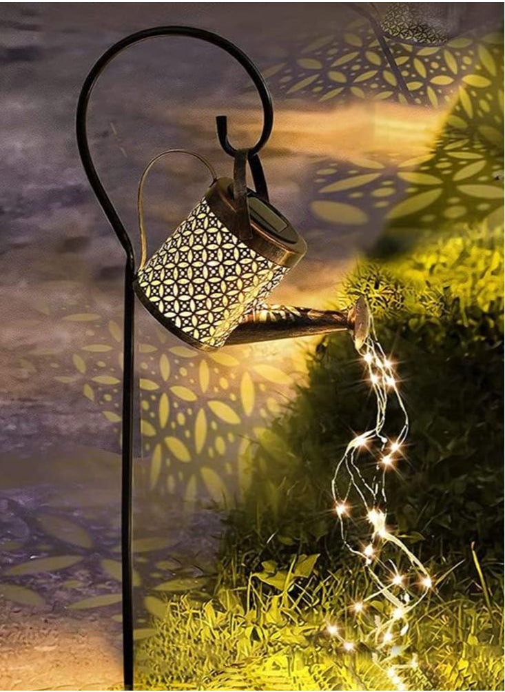 Perfii Watering Can Solar Lights Waterfall Lights and Diwali Lights LED Garden Shower Lights for Festival Party Patio Yards Lawn Diwali Diya Decorating, Waterproof Solar Lantern Waterfall String Lights  - Image 4