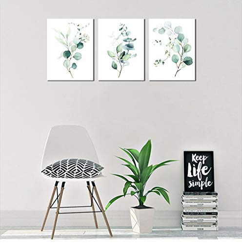 NINEASO Green Leaf Wall Art - Eucalyptus Canvas Pictures, Watercolor Modern Bohemia Botanical Artwork, Contemporary Minimalism Canvas Art Prints for Bedroom Living Room Wall Decor, 12" x - Image 4