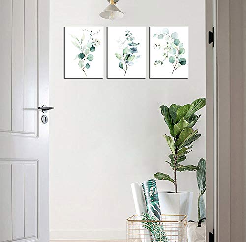 NINEASO Green Leaf Wall Art - Eucalyptus Canvas Pictures, Watercolor Modern Bohemia Botanical Artwork, Contemporary Minimalism Canvas Art Prints for Bedroom Living Room Wall Decor, 12" x - Image 5