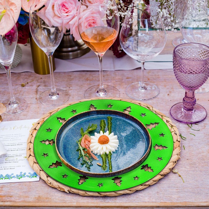 Kazozobi Green Christmas Tree Charger Plates  13 Reusable Openwork Holidays Party Decorations Round Chargers for Dinner Plate  Elegant Table Setting Centerpieces 6 Pack - Image 3