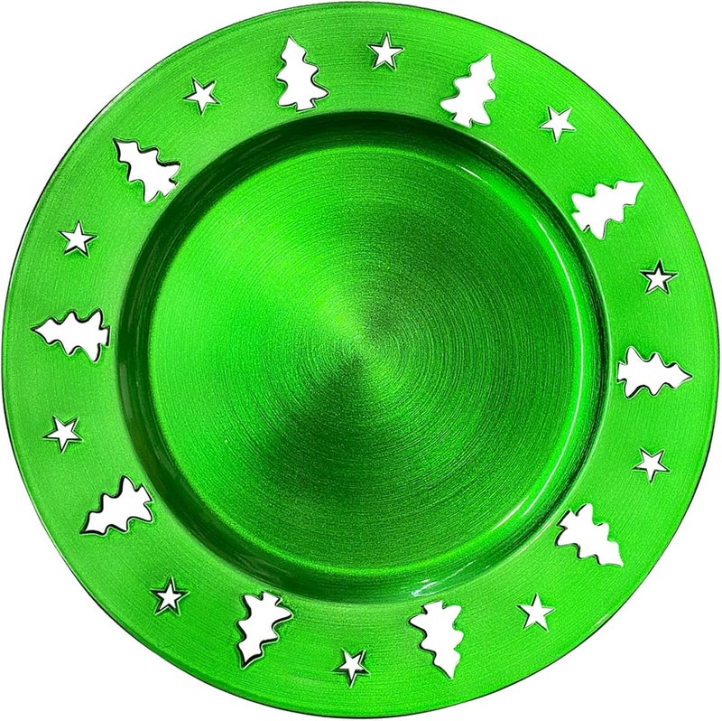 Kazozobi Green Christmas Tree Charger Plates  13 Reusable Openwork Holidays Party Decorations Round Chargers for Dinner Plate  Elegant Table Setting Centerpieces 6 Pack - Image 1