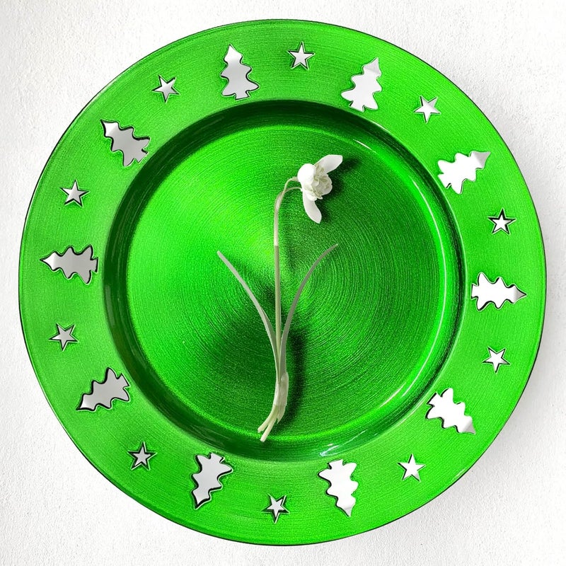 Kazozobi Green Christmas Tree Charger Plates  13 Reusable Openwork Holidays Party Decorations Round Chargers for Dinner Plate  Elegant Table Setting Centerpieces 6 Pack - Image 5