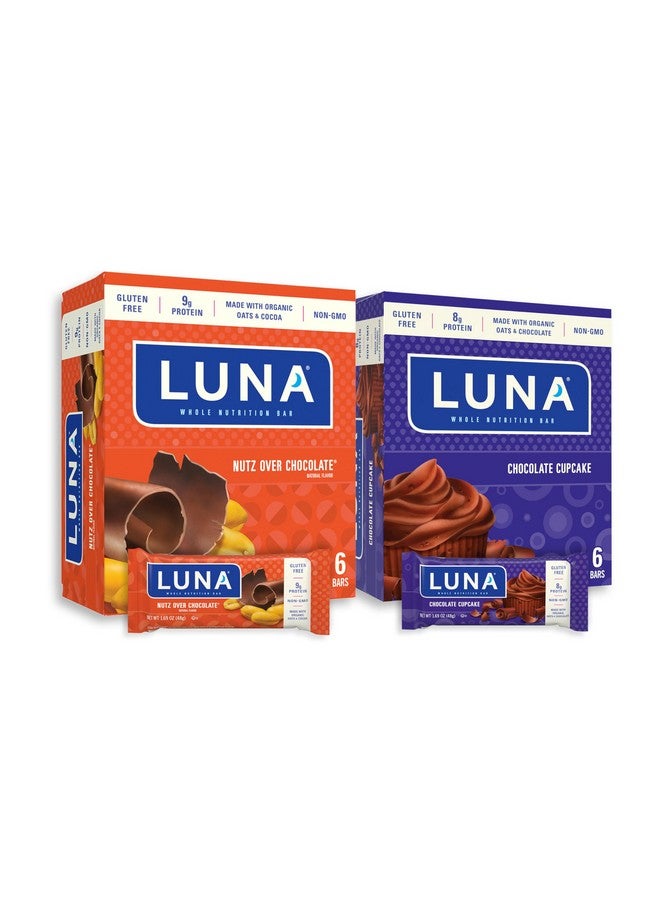 LUNA Bar - Variety Pack - Nutz Over Chocolate and Chocolate Cupcake Flavor - Snack Bars - Non-GMO - Gluten-Free Protein Bars - Made with Organic Oats (12 Pack, 2 Boxes) - Image 1