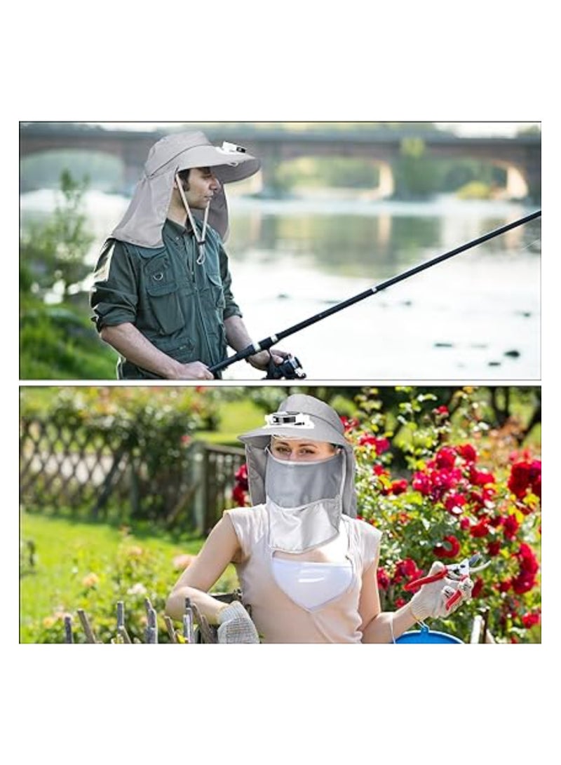 Loquat Solar Fan Sun Cap, Fishing Hat with Fan, Wide Brim Outdoor UPF 50+ Sun Protection with Detachable Neck Flap and Face Mask for Man and Women Outdoor Sport Travel Camping, UV Protection Hat, Grey - Image 2