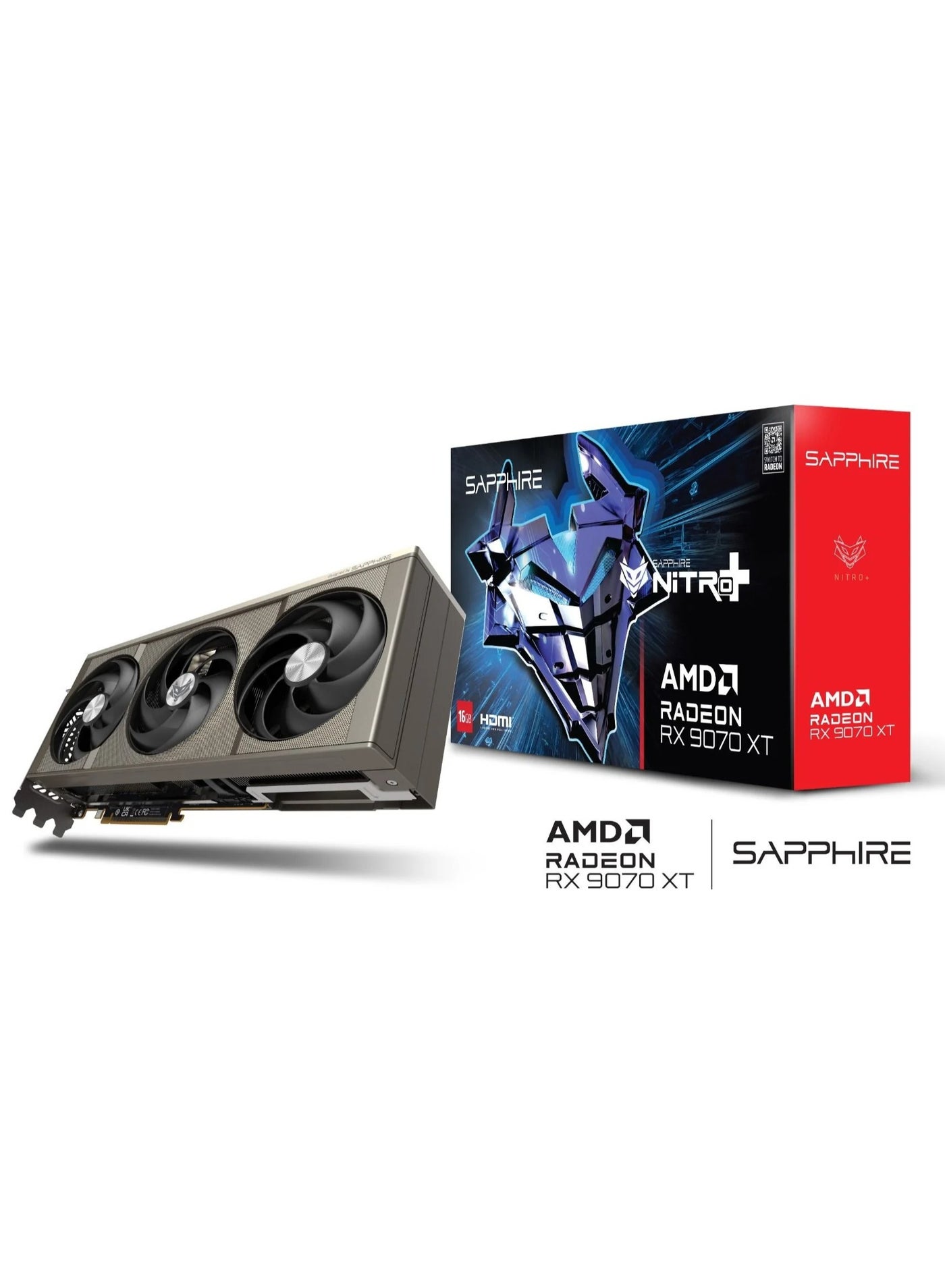 NITRO+ AMD Radeon™ RX 9070 XT 16GB GDDR6 Graphics Card, 256-bit, 3060 MHz Boost Clock, 2520 MHz Game Clock, 4096 Stream Processors, AMD RDNA™ 4, 64 Compute Units, 64 Ray Accelerators, 64MB Infinity Cache, PCIe 5.0, Dual HDMI 2.1, DisplayPort 2.1a, Tri-X Cooling, 330W Power, ARGB Lighting, 8K Support | 11348-01-20G