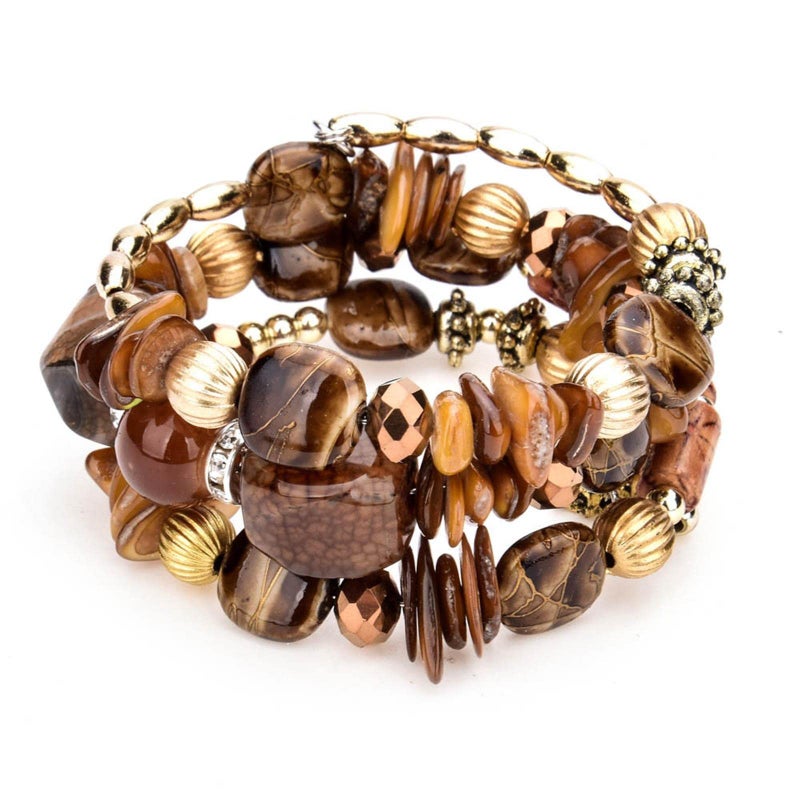 Kicomvi Boho Multilayer Irregular Agate Beads Charm Bracelets Handmade Multi-color Cryston Stone Turquoise Wrap Bracelets for Women Yoga Jewelry (coffee)