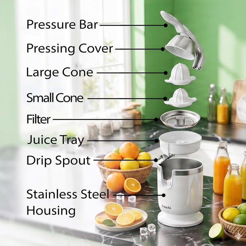 Saachi NL-CJ-4072-WH Citrus Juicer with Stainless Filter, White - Image 5