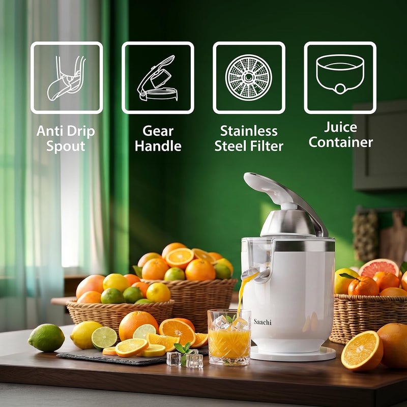 Saachi NL-CJ-4072-WH Citrus Juicer with Stainless Filter, White - Image 3