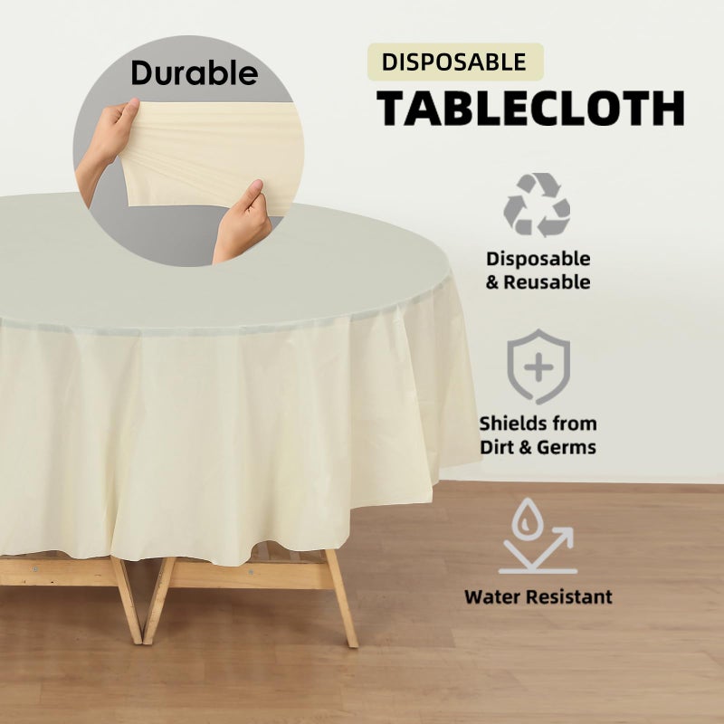 Craft And Party 12-Pack Ivory Plastic Tablecloths â€“ 84 Inch Round Disposable Table Covers, Heavy Duty & Waterproof for Parties, Events, Banquets, Ivory - Image 3