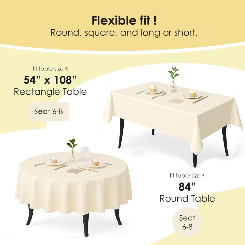 Craft And Party 12-Pack Ivory Plastic Tablecloths â€“ 84 Inch Round Disposable Table Covers, Heavy Duty & Waterproof for Parties, Events, Banquets, Ivory - Image 2