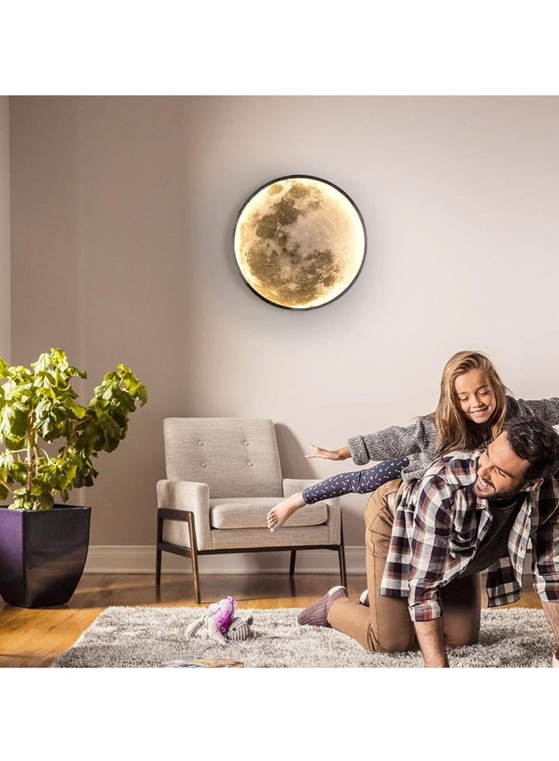 XiuWoo Dimmable Moon Wall Light 30cm Wall Light Plug-in Modern LED Wall Light, Black Wall Lamp Indoor Wall Mounted Ceiling Light Fixture for Hallway Cafe - Image 2