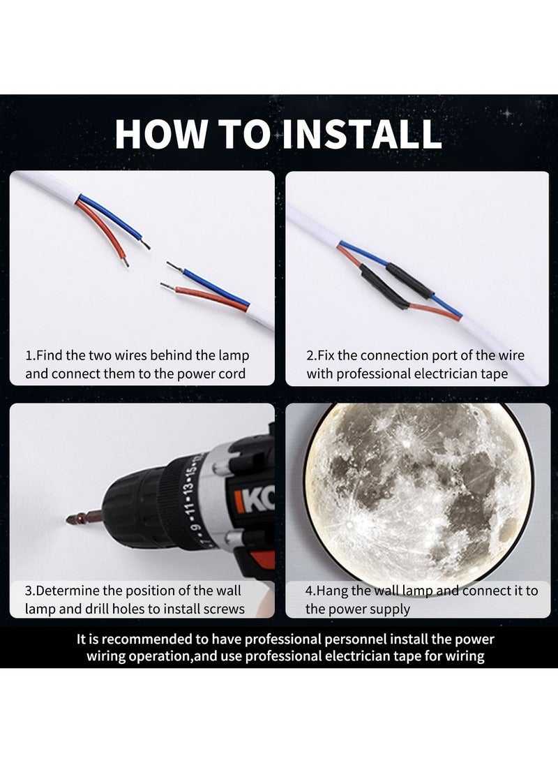 XiuWoo Dimmable Moon Wall Light 30cm Wall Light Plug-in Modern LED Wall Light, Black Wall Lamp Indoor Wall Mounted Ceiling Light Fixture for Hallway Cafe - Image 5