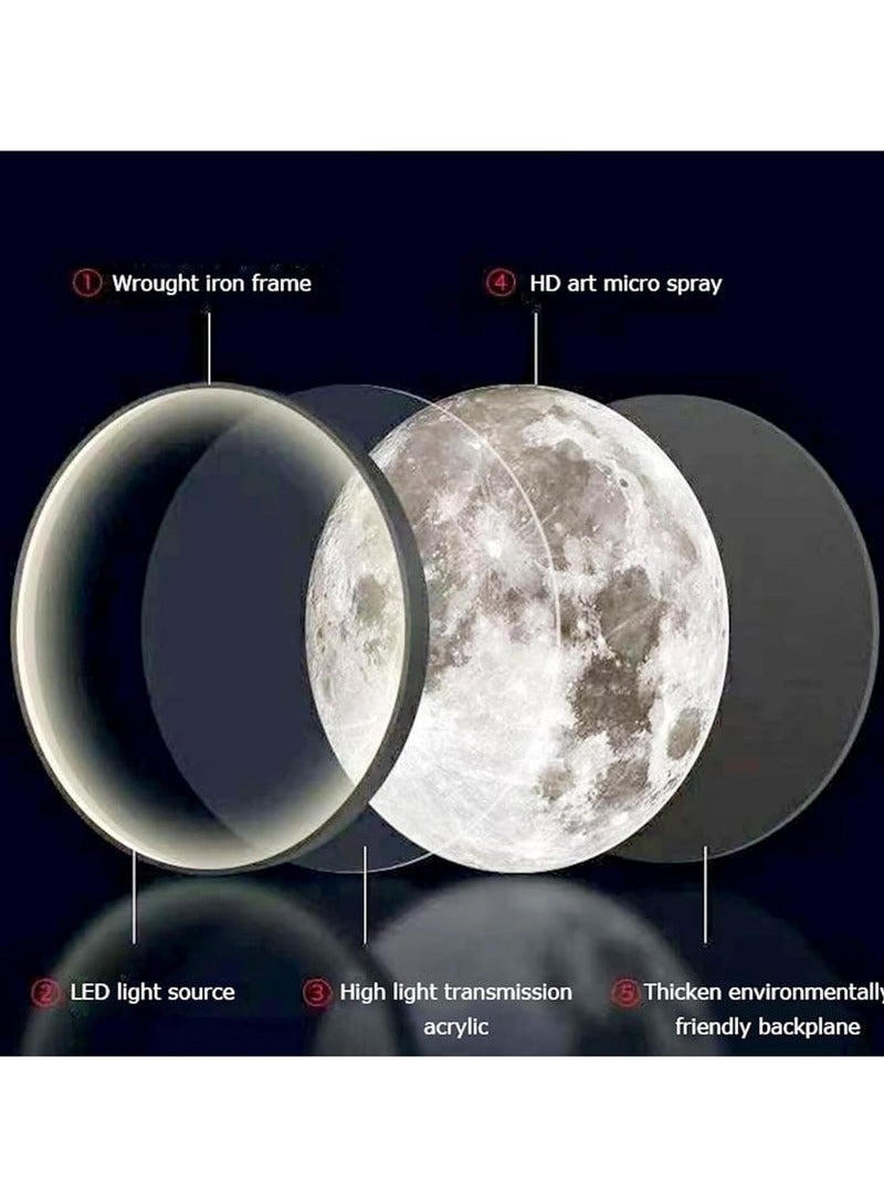 XiuWoo Dimmable Moon Wall Light 30cm Wall Light Plug-in Modern LED Wall Light, Black Wall Lamp Indoor Wall Mounted Ceiling Light Fixture for Hallway Cafe - Image 4