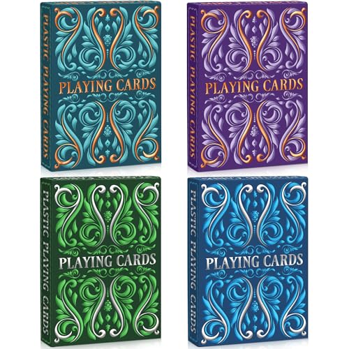 Wkchxd Playing Cards 4 Pack Plastic Playing Cards Waterproof Deck of Cards Bulk Large Print Playing Card for Seniors AdultsPremium Poker Cards Set for Family Game Night Beach Pool Party Trip Camping Game - Image 1