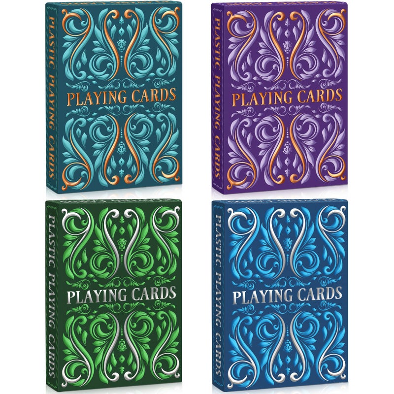 Wkchxd Playing Cards 4 Pack Plastic Playing Cards Waterproof Deck of Cards Bulk Large Print Playing Card for Seniors AdultsPremium Poker Cards Set for Family Game Night Beach Pool Party Trip Camping Game - Image 3