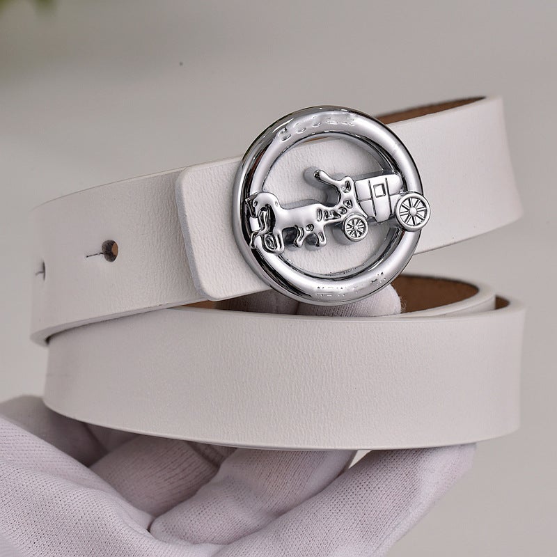 Cowhide Belt Women'S Shake Tone Marathon Belt Girls' Youth Fashion Trendy Trouser Belt Korean Internet Celebrant - Image 1