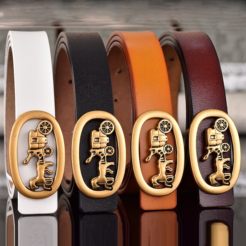 Cowhide Belt Women'S Shake Tone Marathon Belt Girls' Youth Fashion Trendy Trouser Belt Korean Internet Celebrant - Image 2