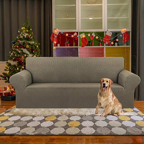 KEKUOU Stretch Sofa Cover Slipcover ，Couch Covers for 3 Cushion Couch Sofa pet Friendly (78"-94") Furniture Protector Sofa with Elastic Bottom for Kids,Dog, Jacquard Small Checked(Large,Khaki) - Image 2