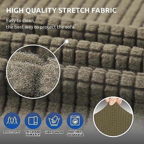 KEKUOU Stretch Sofa Cover Slipcover ，Couch Covers for 3 Cushion Couch Sofa pet Friendly (78"-94") Furniture Protector Sofa with Elastic Bottom for Kids,Dog, Jacquard Small Checked(Large,Khaki) - Image 5