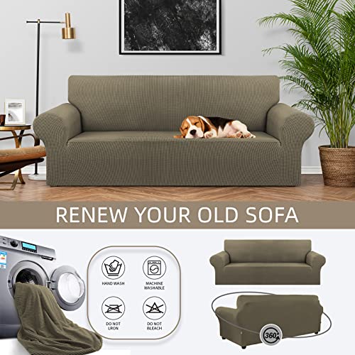 KEKUOU Stretch Sofa Cover Slipcover ，Couch Covers for 3 Cushion Couch Sofa pet Friendly (78"-94") Furniture Protector Sofa with Elastic Bottom for Kids,Dog, Jacquard Small Checked(Large,Khaki) - Image 3