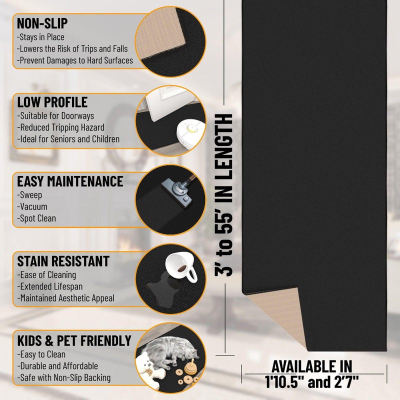 Ottomanson Hallway Runner Rug â€“ Non-Slip Low Pile Carpet Runner for Entryway, Stain Resistant & Easy to Clean, Solid Black, 1'10.5" x 10' - Image 2
