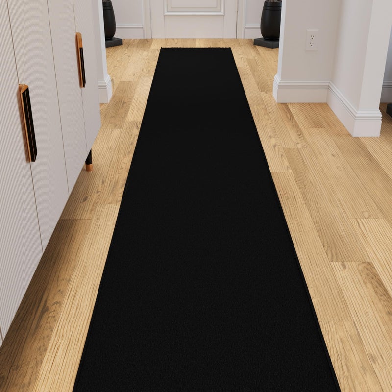 Ottomanson Hallway Runner Rug â€“ Non-Slip Low Pile Carpet Runner for Entryway, Stain Resistant & Easy to Clean, Solid Black, 1'10.5" x 10' - Image 1
