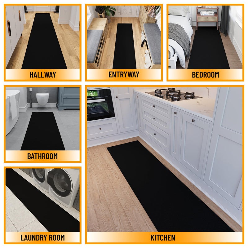 Ottomanson Hallway Runner Rug â€“ Non-Slip Low Pile Carpet Runner for Entryway, Stain Resistant & Easy to Clean, Solid Black, 1'10.5" x 10' - Image 3