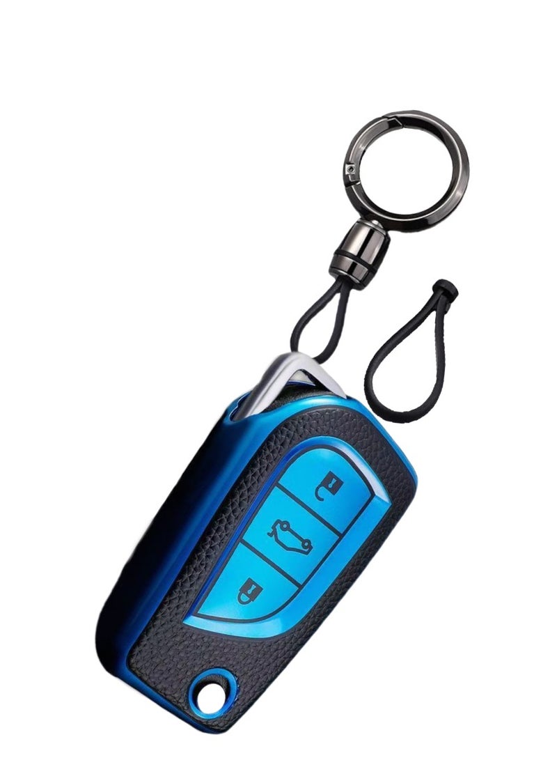 OUYoo غطاء مفتاح سيارة OUYoo TPU لسيارات تويوتا C-HR، كامري، كورولا، فورتونر، هايلاندر، ليفين، راف4، إل سيكويا، سينيا، تاكوما، تاندرا، ياريس، مع سلسلة مفاتيح (الأزرق) - Image 1