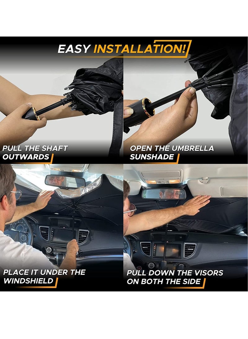 Car Windshield Sunshade | Foldable Reflector Umbrella Sunshade for Cars, Blocks UV Rays Sun Visor Protector Sunshade to Keep Your Vehicle Cool and Damage Free - Image 5