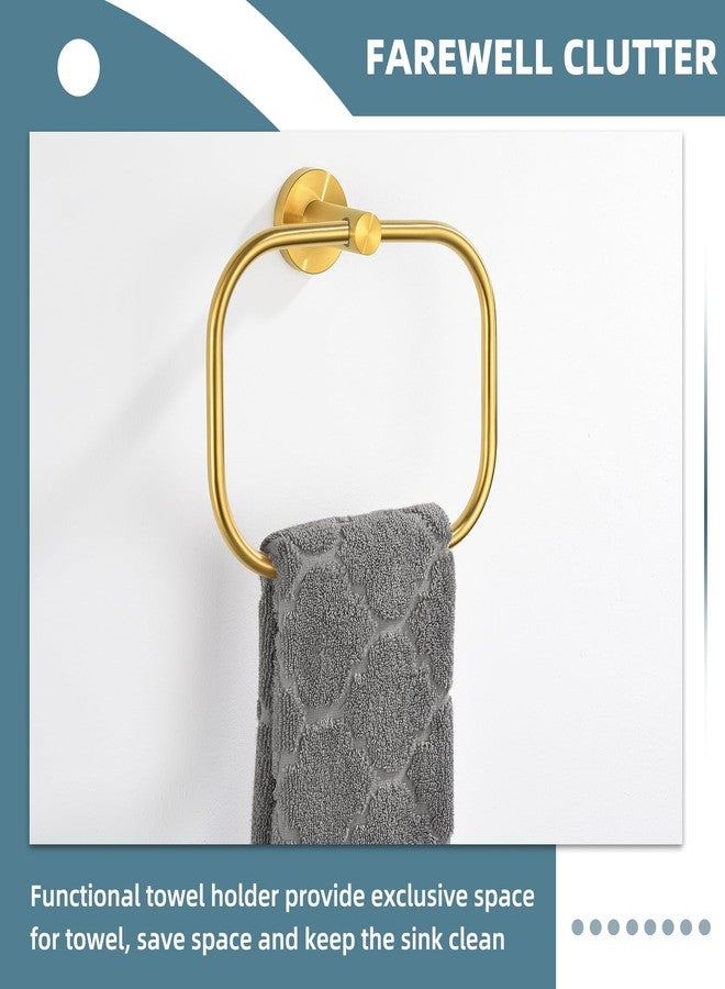 APLusee Square Towel Ring Brushed Gold, 304 Stainless Steel Hand Towel Holder for Bath Kitchen, Wall Mounted - Image 4