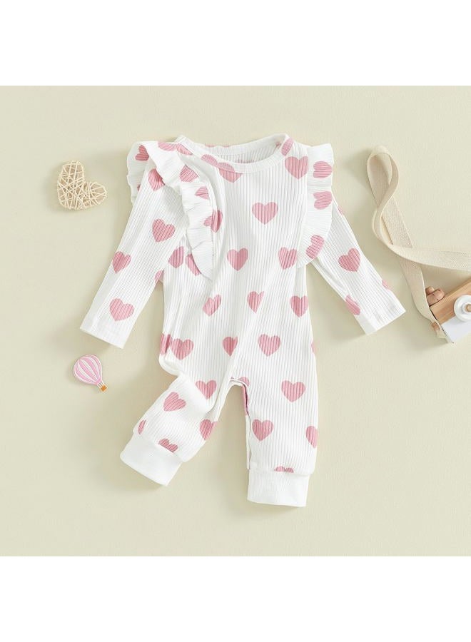 Gureui Newborn Baby Girl Valentines Day Outfit Crewneck Long Sleeve Onesie Bodysuit Toddler Romper Infant Clothes (A Pink Heart, 0-3 Months) - Image 3
