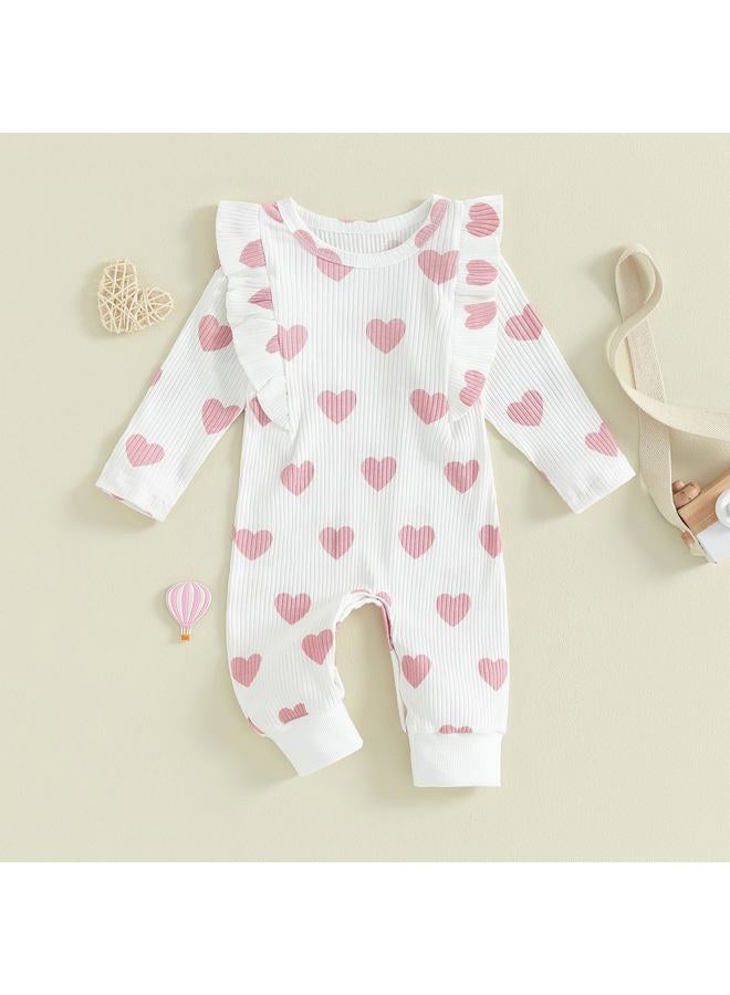 Gureui Newborn Baby Girl Valentines Day Outfit Crewneck Long Sleeve Onesie Bodysuit Toddler Romper Infant Clothes (A Pink Heart, 0-3 Months) - Image 2