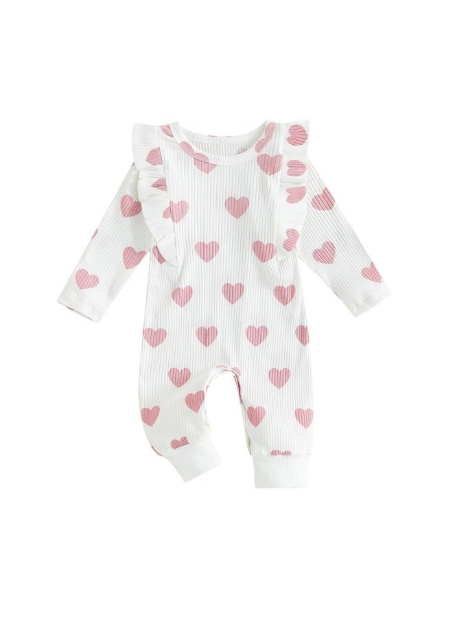 Gureui Newborn Baby Girl Valentines Day Outfit Crewneck Long Sleeve Onesie Bodysuit Toddler Romper Infant Clothes (A Pink Heart, 0-3 Months) - Image 1
