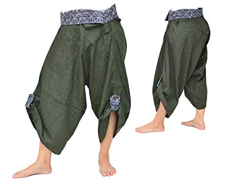 Siamrose Yoga Ninja Harem Samurai Pants Women Men, Japanese Style wrap Trousers, one Size (Green) - Image 2