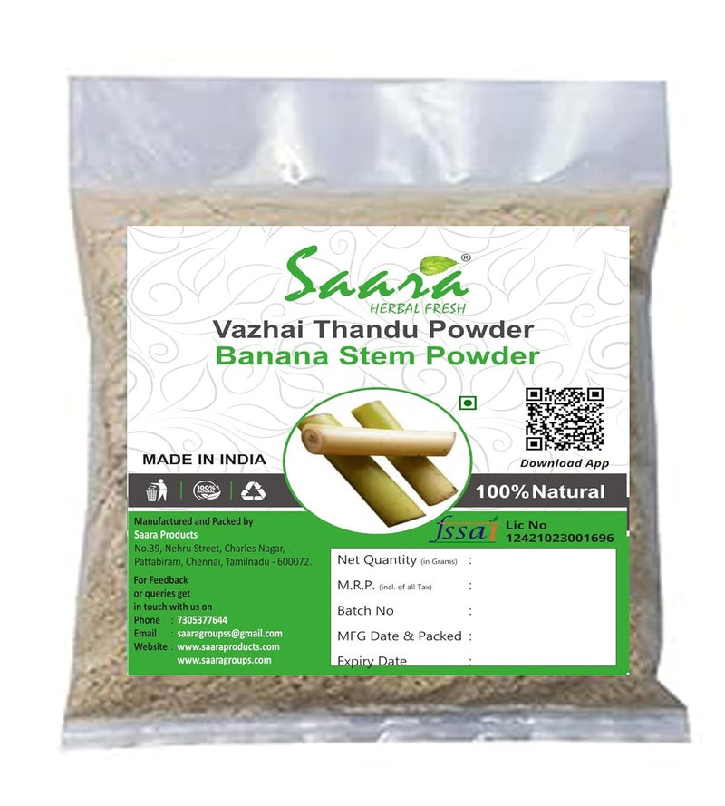 Saara HERBAL FRESH Banana Stem Powder 301g Vazhai ThanduMusa Acuminata Kele Ka Tana Unnipindi Powder Helps to detoxify the body 301g Pack of 3 x 101g - Image 1
