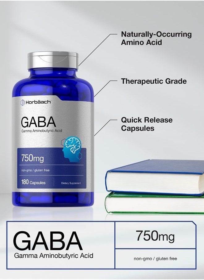 Horbäach - GABA 750mg | Gamma Aminobutyric Acid Supplement | Non-GMO, Gluten Free | by Horbaach - Image 1