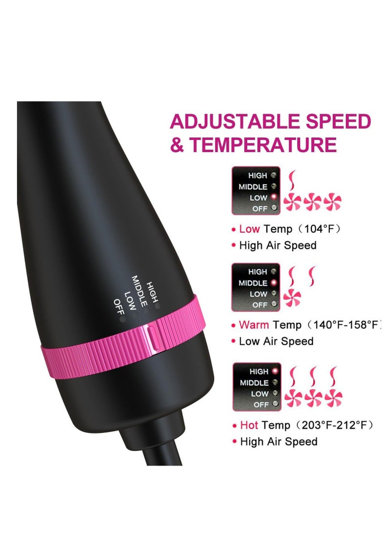 Hair Dryer Brush Blow Dryer Brush in One, 4 in 1 Hair Dryer and Styler Volumizer with Negative Ion, Hot Air Brush Hair Straightener, Curling Brush Oval Shape, Pink